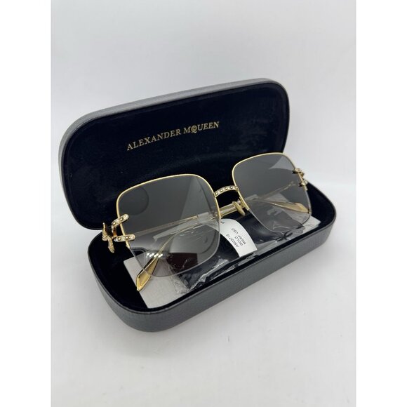 ALEXANDER MCQUEEN square women's sunglasses + hard case 57mm AM0371S Gold/Gray - Picture 10 of 13